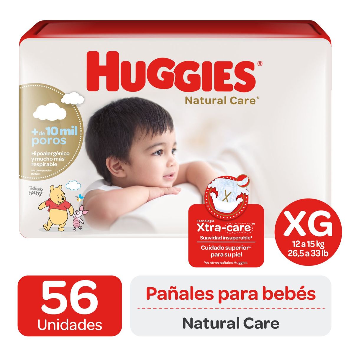 HUGGIES - Pañales Huggies Natural Care - Paq. 56 un. - Talla XG
