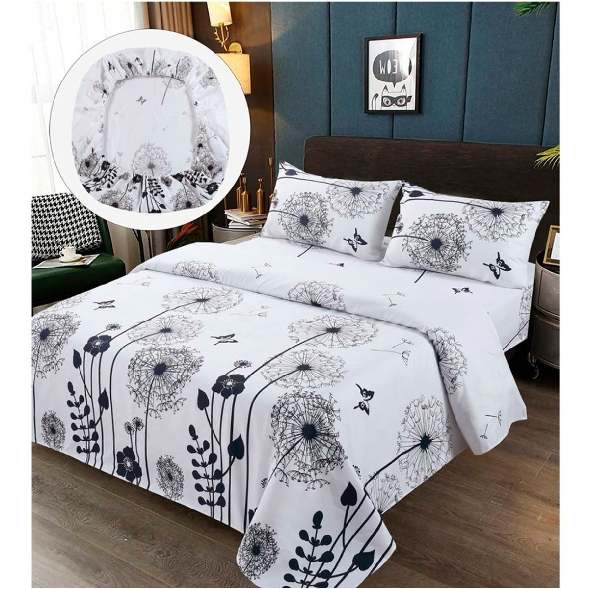 GENERICO - Sabanas Premium Algodón 2.0 Plazas 200 hilos (Queen) Blanca Flores