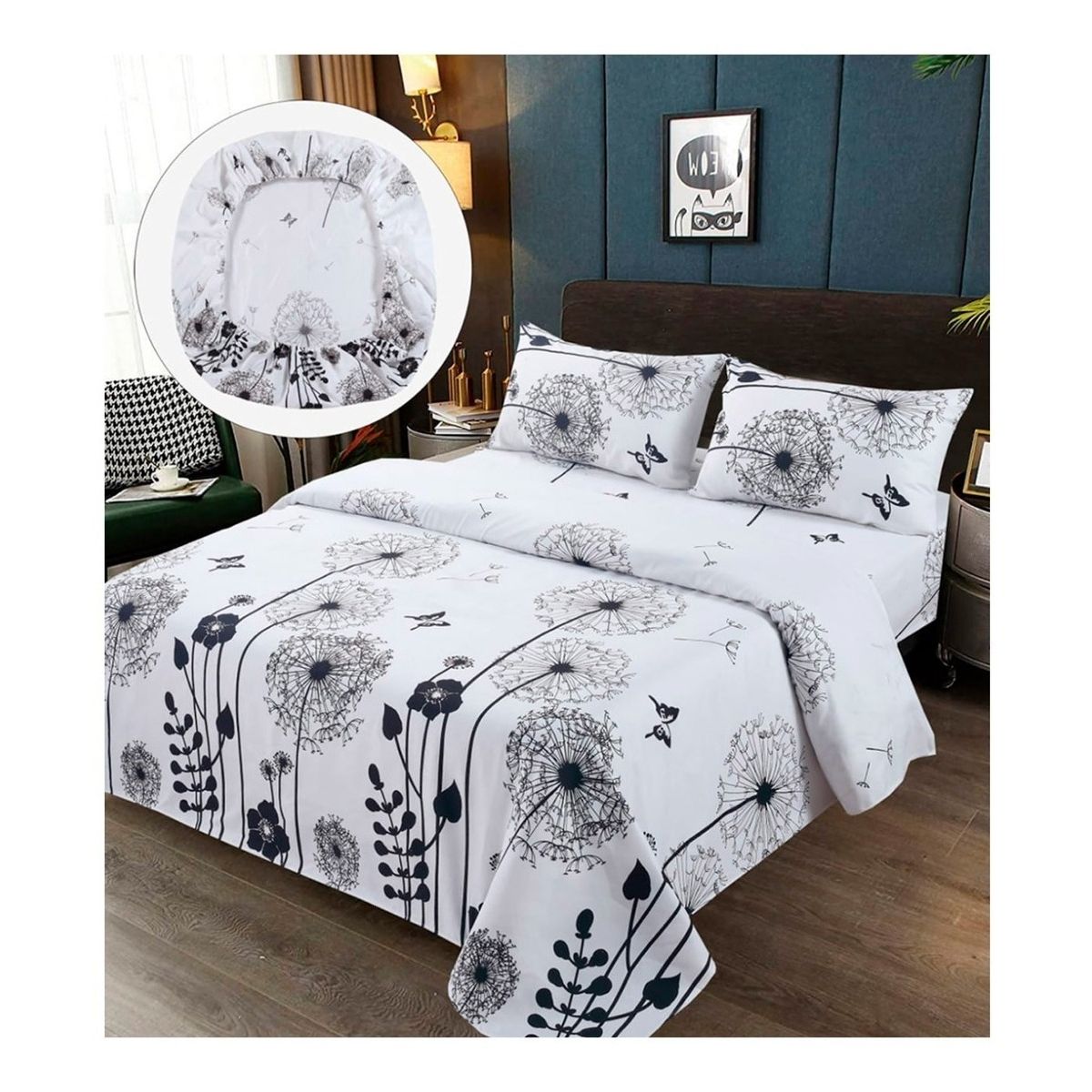 GENERICO - Sabanas Premium Algodón 2.0 Plazas 200 hilos (Queen) Blanca Flores