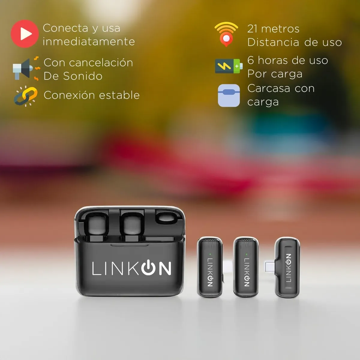 LINKON - Microfono Inalambrico Solapa Lavalier Linkon - Negro - Entrada USB C