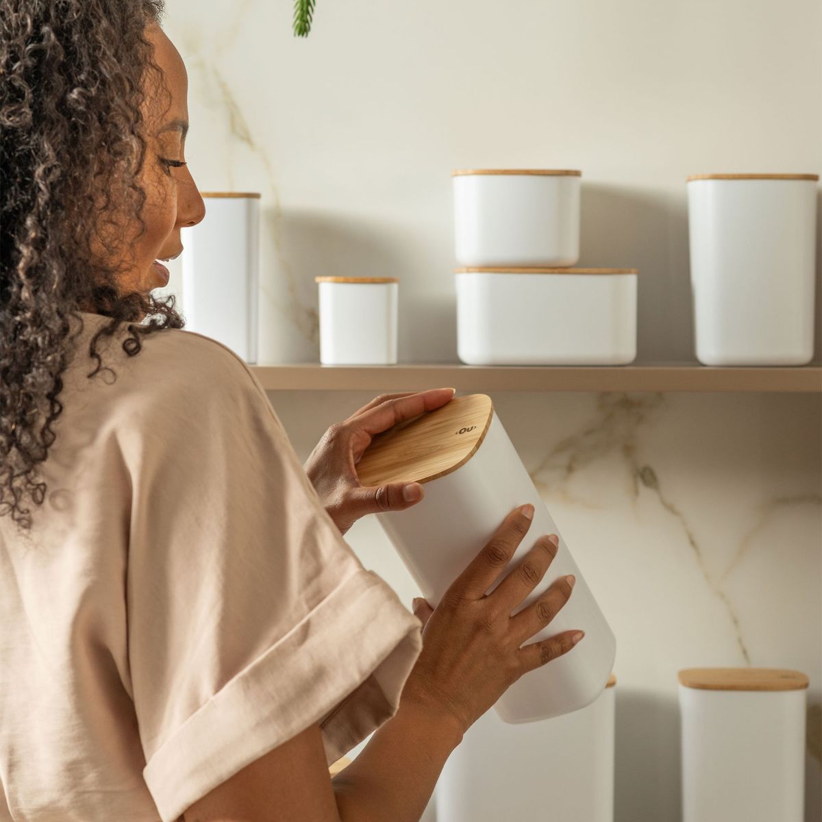OU - Contenedor Hermético con Tapa de Bambú Keep 1 lt Blanco Ou OU