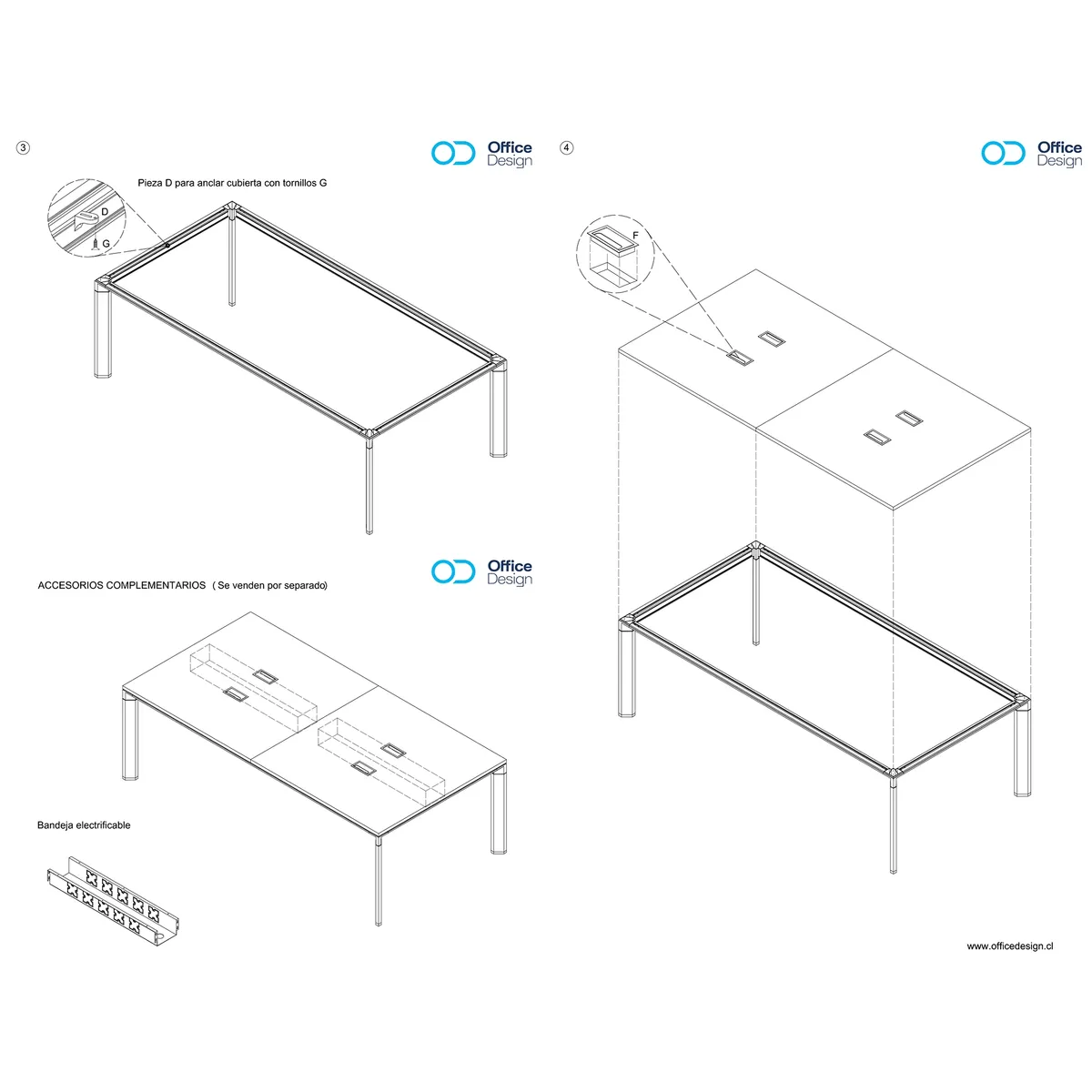 GENERICO - Mesa de reunión Viga larga 240x120cm - 4 Puestos