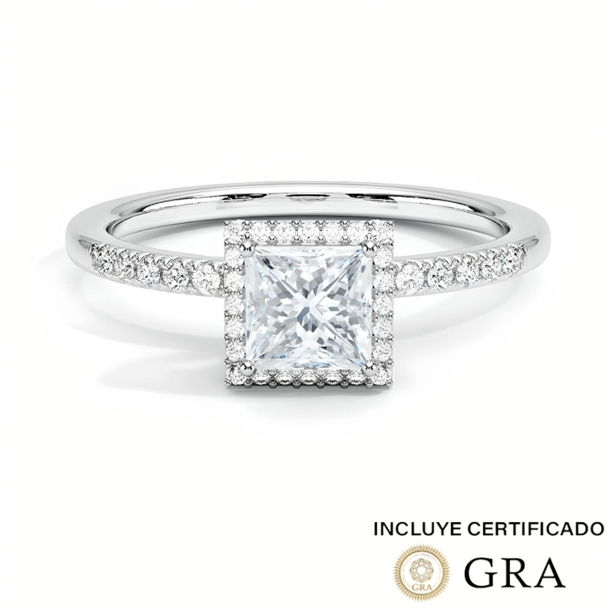 BOOMZAIR - ANILLO DE COMPROMISO CORTE PRINCESA EN PLATA RODINADA