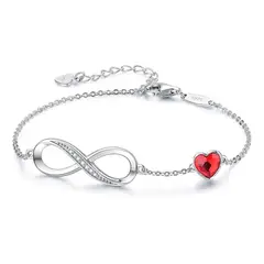 GENERICO - Pulsera Plata Fina 925 Infinito Corazon Cristal Austriaco