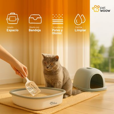 Imagen 2 del producto Arenero Gatos con puerta abatible Gris 52x41x405 cm