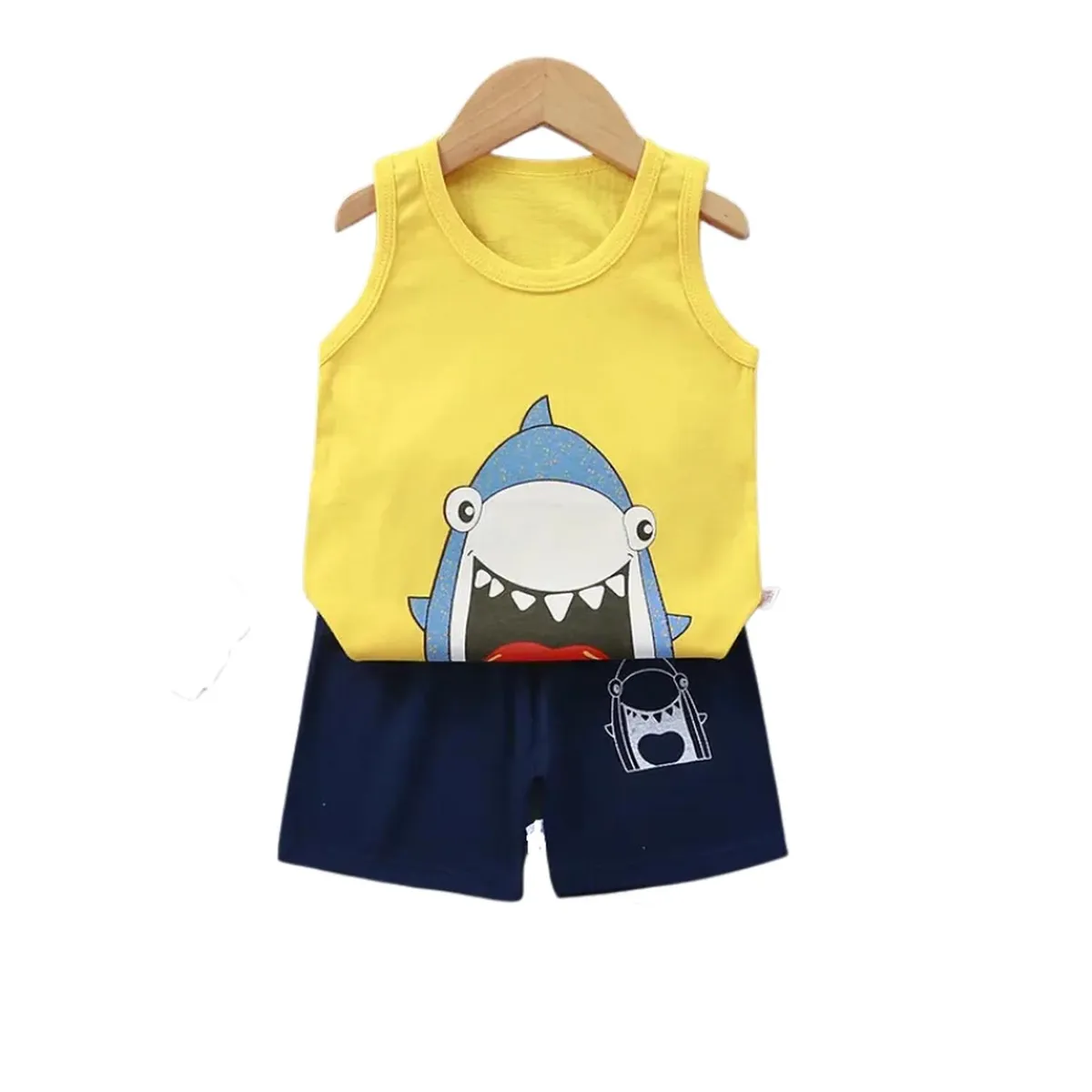 KIVARA - Conjunto Niño Short Polera Sin Mangas Algodón Shark - Amarillo