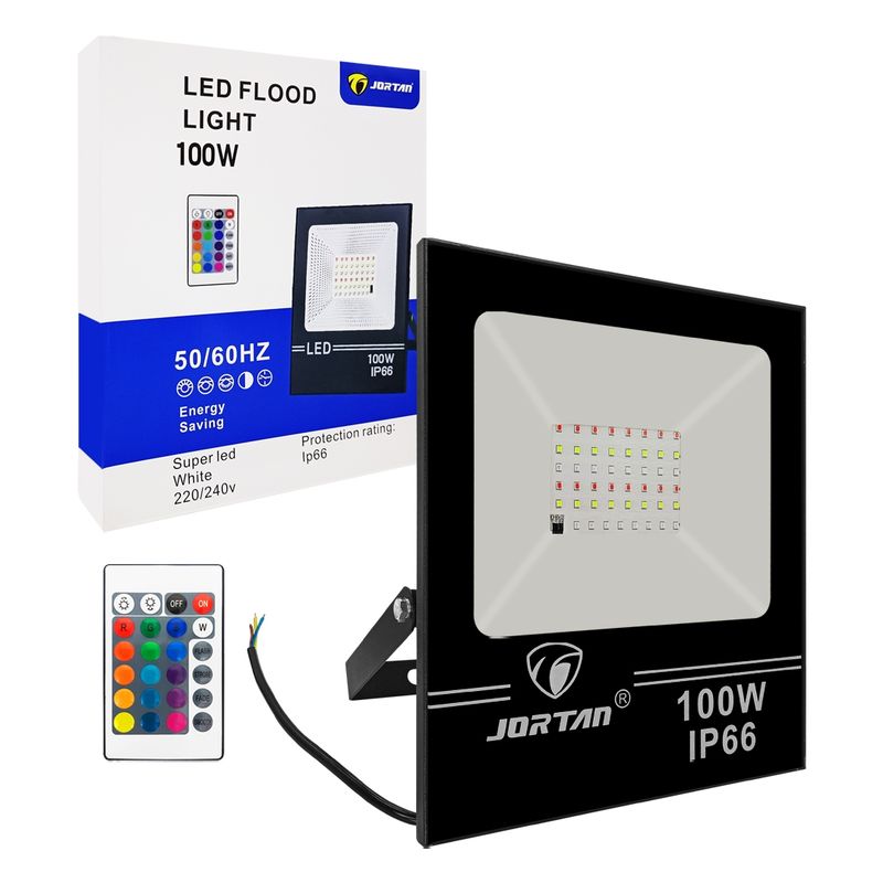 GENERICO - Foco Proyector LED RGB 100W IP66 Control Remoto Jortan Mod TP100WRGB.