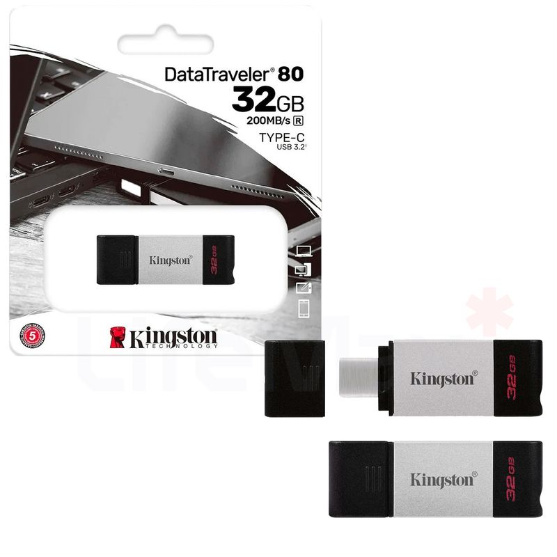 KINGSTON - Pendrive USB 3.2 Tipo-C 32GB Kingston DataTraveler80 200MB/s