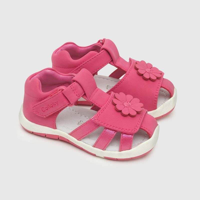 COLLOKY - Sandalia de bebé niña doble ajuste flor (18 a 21) Fucsia 20