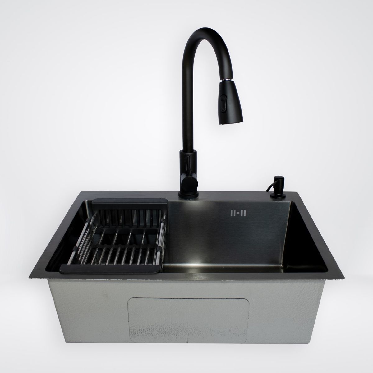 MODERN SPACE - Lavaplatos 60x45 Cm Negro Con Accesorios Y Griferia Extraible