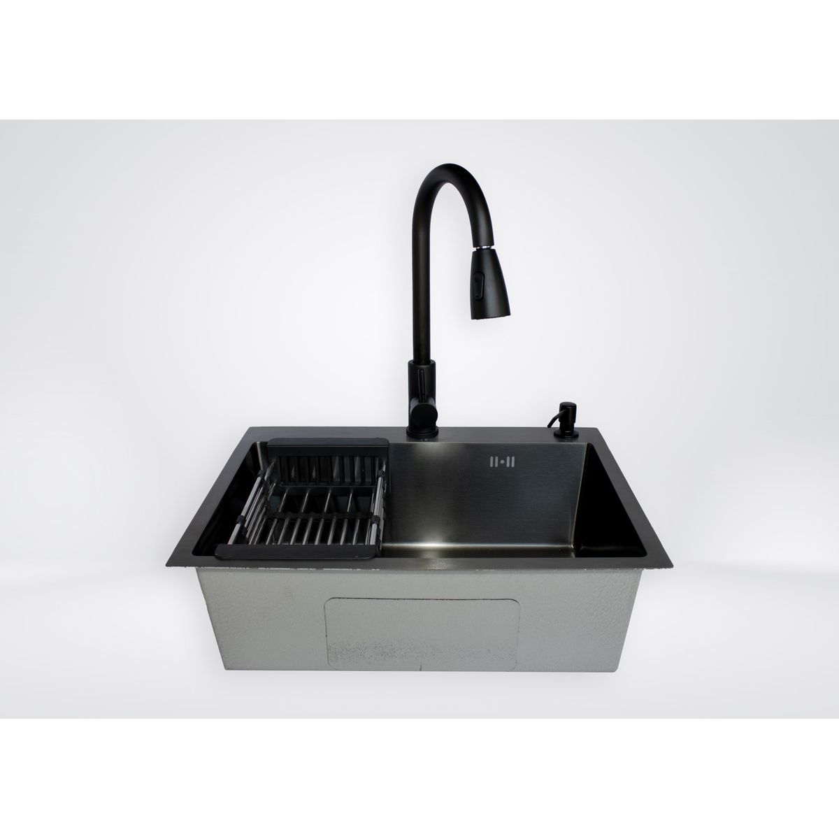 MODERN SPACE - Lavaplatos 60x45 Cm Negro Con Accesorios Y Griferia Extraible