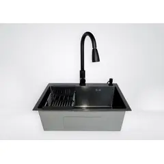 MODERN SPACE - Lavaplatos 60x45 Cm Negro Con Accesorios Y Griferia Extraible
