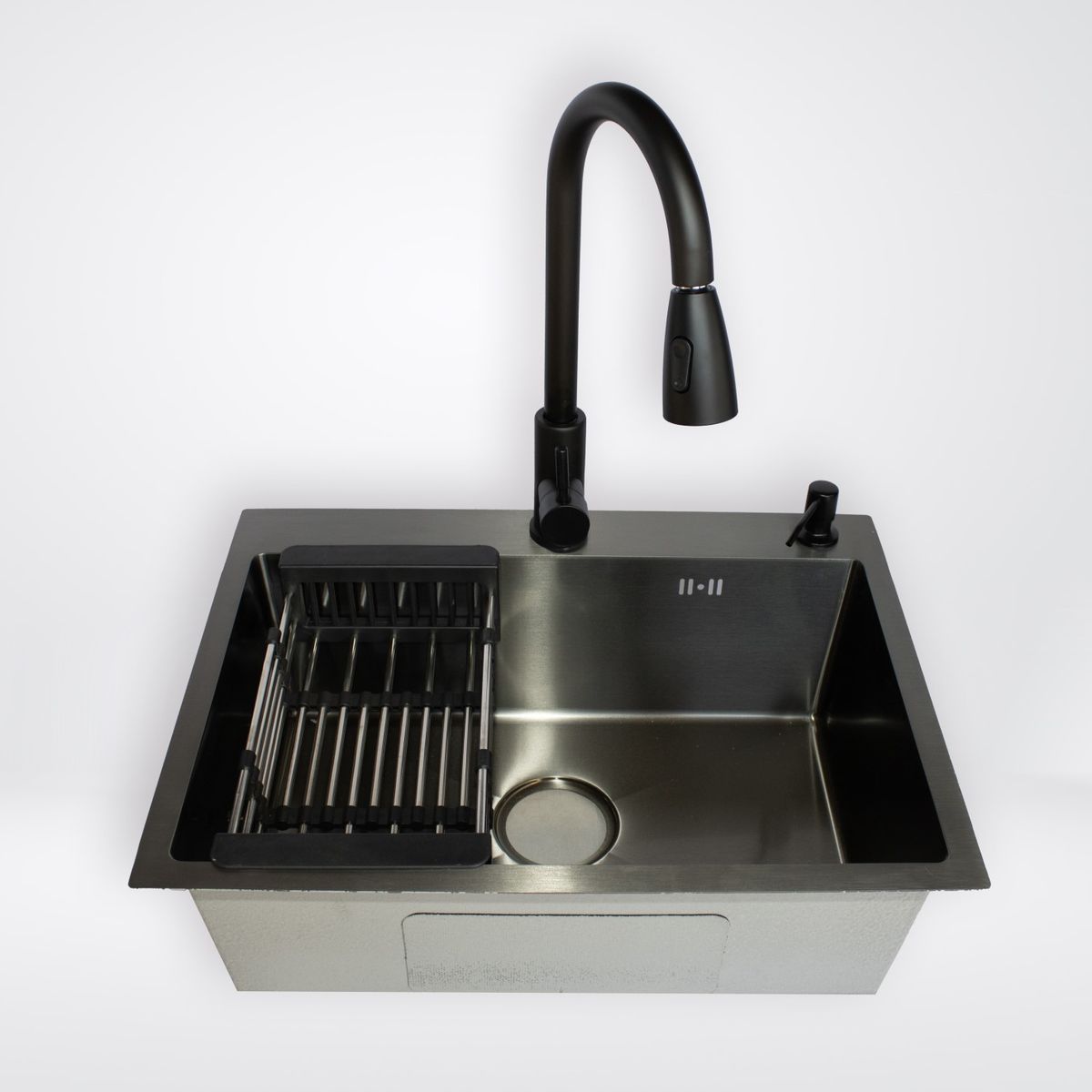 MODERN SPACE - Lavaplatos 60x45 Cm Negro Con Accesorios Y Griferia Extraible