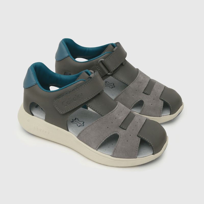 COLLOKY - Sandalia de niño cuero (28 a 38) Gris 33