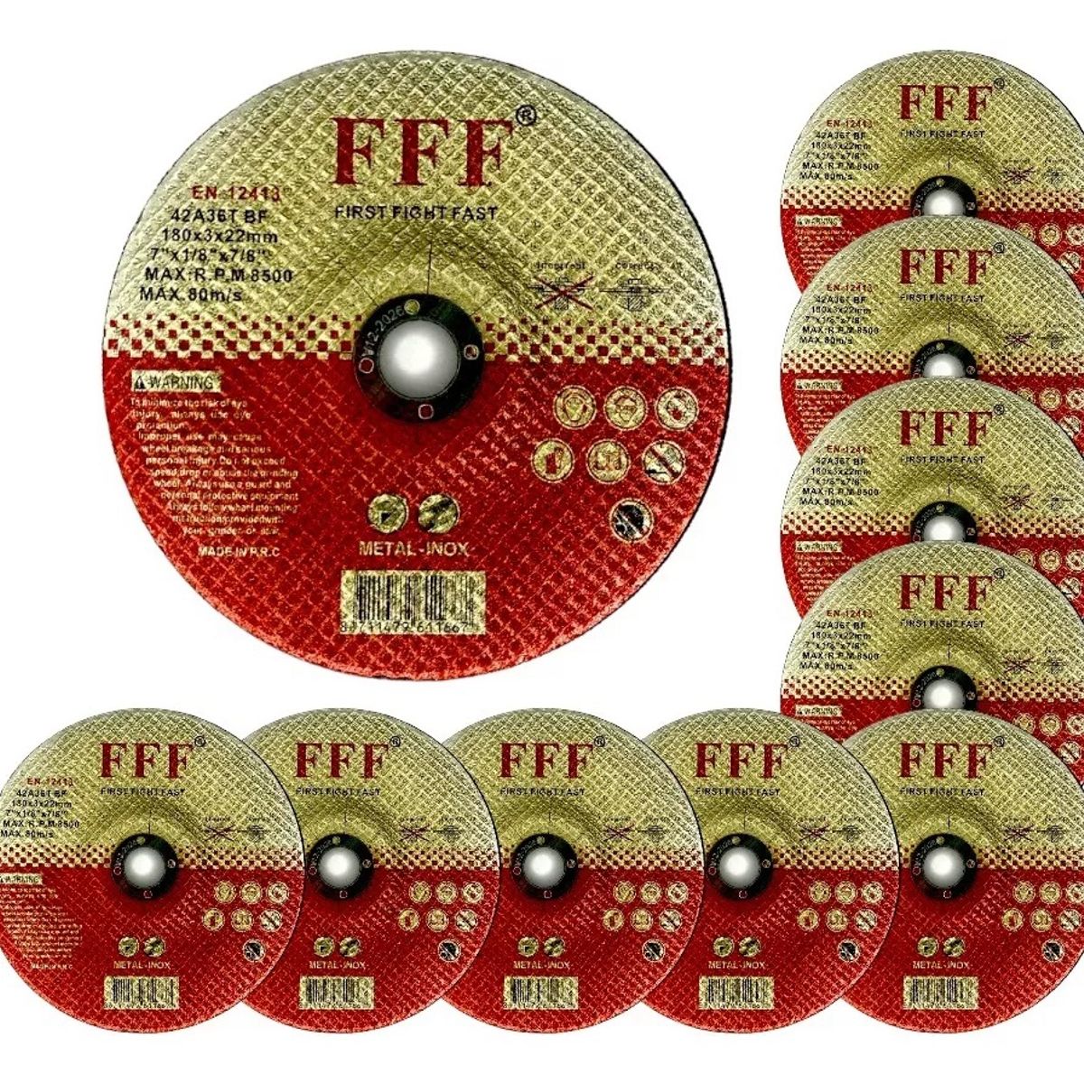 GENERICO - Set 10 Discos De Corte Metal 180x3x22mm Disco Corte 7 1/8 Pu