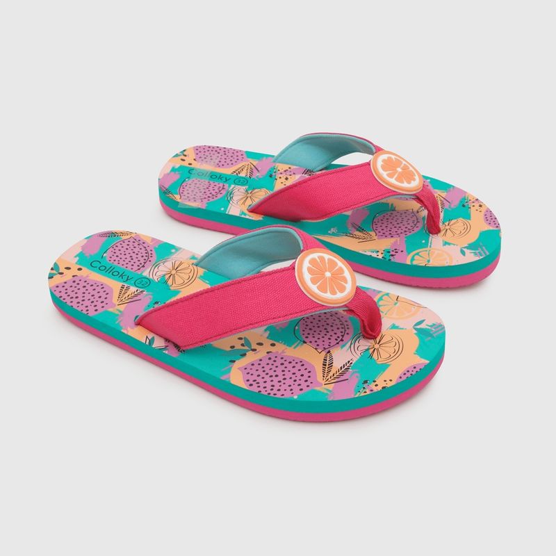 COLLOKY - Hawaiana de niña playa estampada flores (28 a 38) Fucsia 35