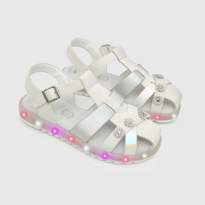 COLLOKY - Sandalia de niña luces estampada flores (28 a 38) Blanco 36