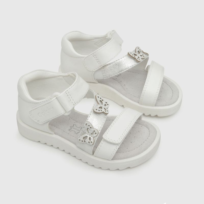 COLLOKY - Sandalia de niña doble ajuste mariposas (21 a 27) Blanco 27