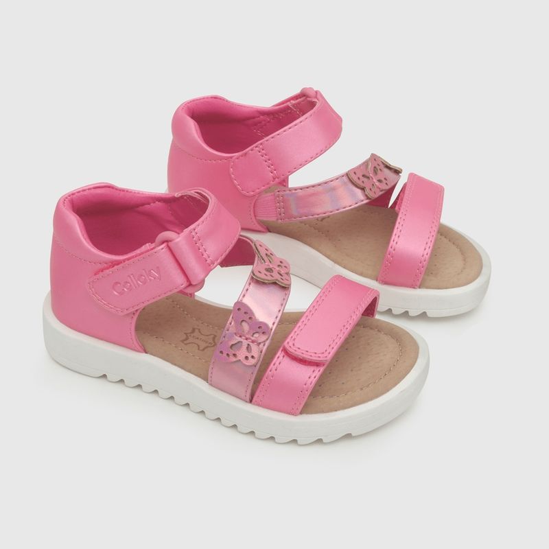 COLLOKY - Sandalia de niña doble ajuste mariposas (21 a 27) Fucsia 23