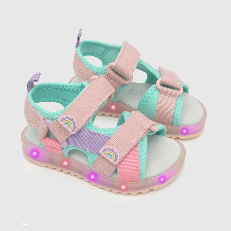 COLLOKY - Sandalia de niña luces doble ajuste (21 a 27) Turquesa 25 25
