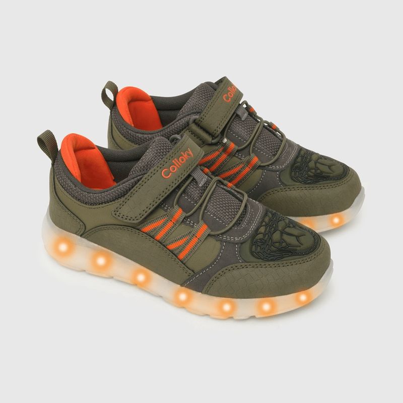 COLLOKY - Zapatilla de niño luces serpiente verde musgo (28 a 38) 33