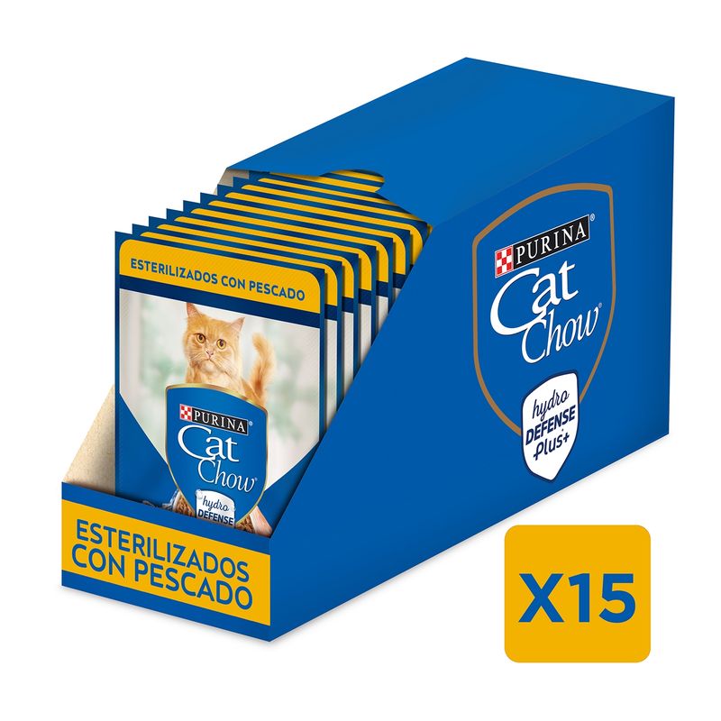 CAT CHOW - Pack x15 Alimento húmedo gato Cat Chow Esterilizados Pescado 85g