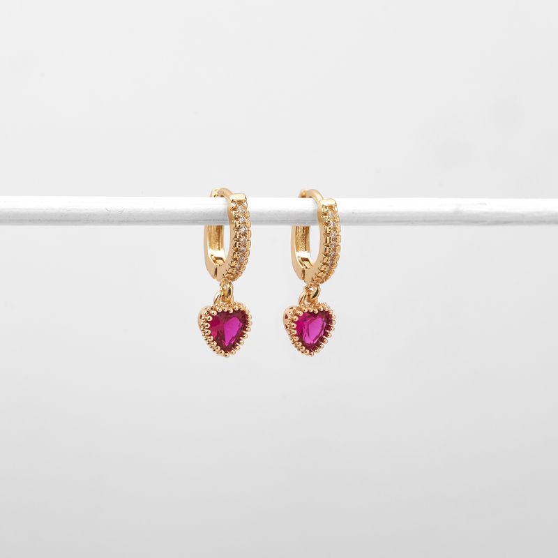 BY LAS CAYETANAS - Aros argollas FRIDA con corazón fucsia