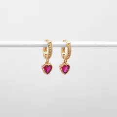 BY LAS CAYETANAS - Aros argollas FRIDA con corazón fucsia