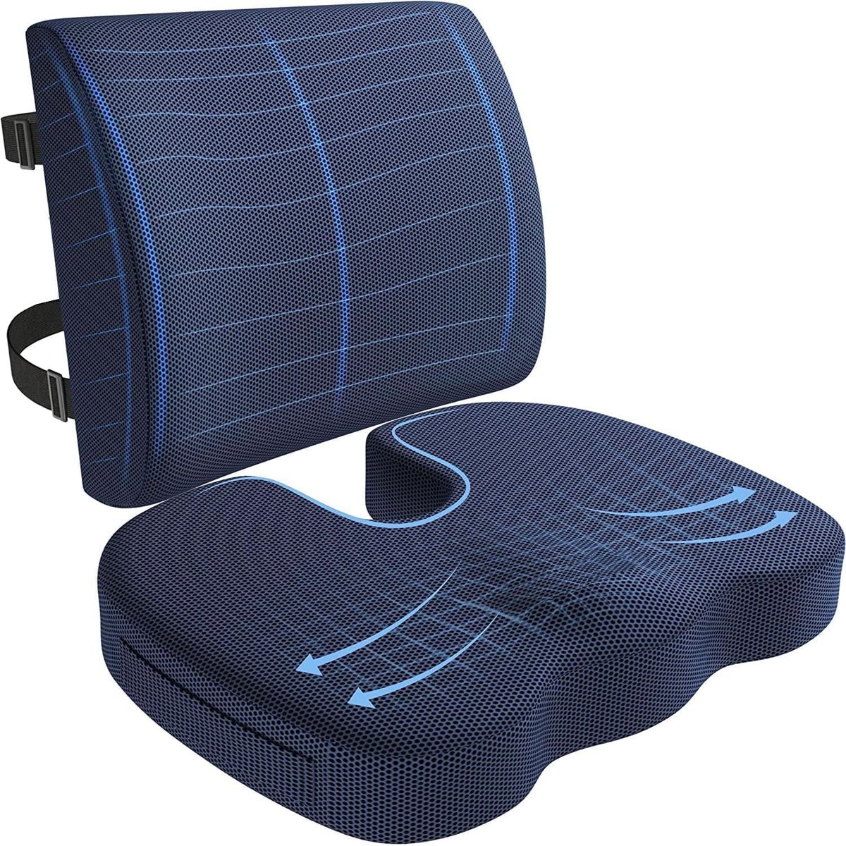 KUANGYE - Cojin Azul Lumbar Y Asiento Para Coxis y Ciatica Lumbar