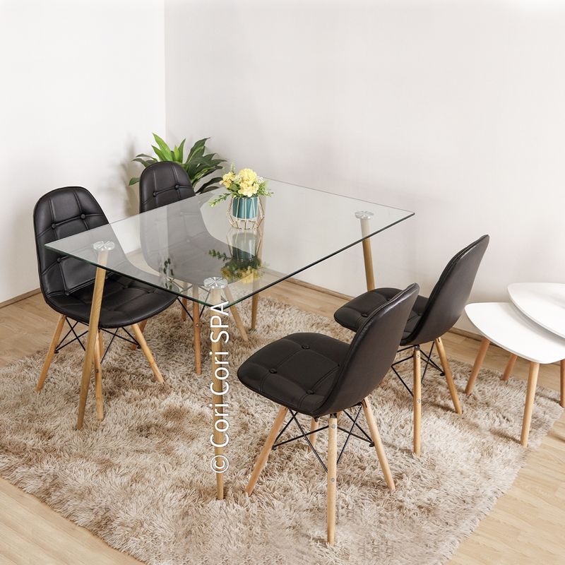 CORI CORI - Comedor Rubi 130 x 80cm + 4 Sillas Eames Capitonné Negro