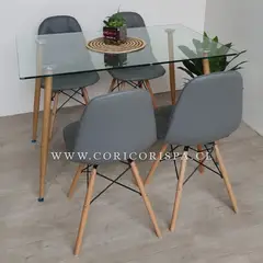 CORI CORI - Comedor Rubi 130 x 80cm + 4 Sillas Eames Capitonné Gris