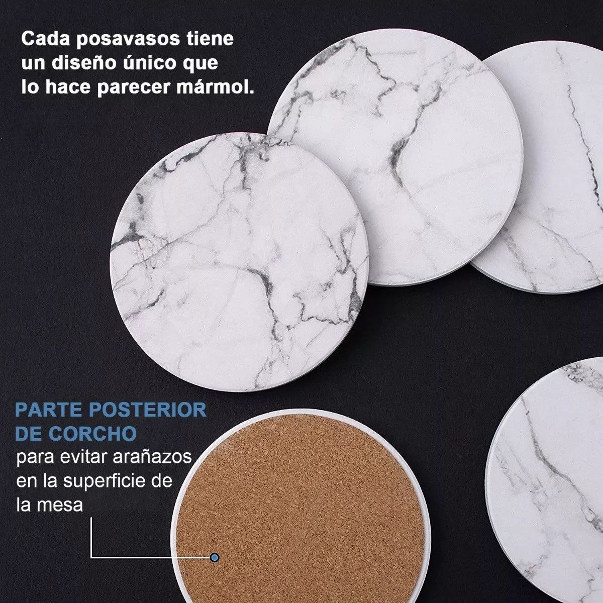 KUANGYE - Set De 6 Posavasos De Cerámica Mármol