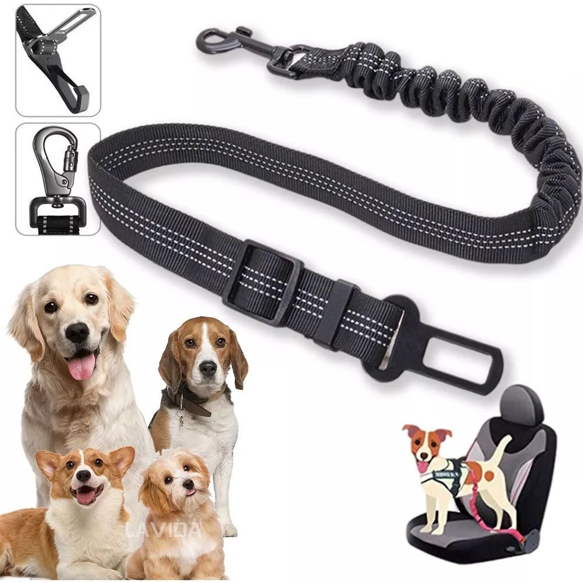 KUANGYE - Adaptador Cinturón De Seguridad Correa De Mascotas De Auto