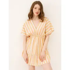 MOSS ROSE - Vestido corto de mujer con estampado de rayas y escote en V