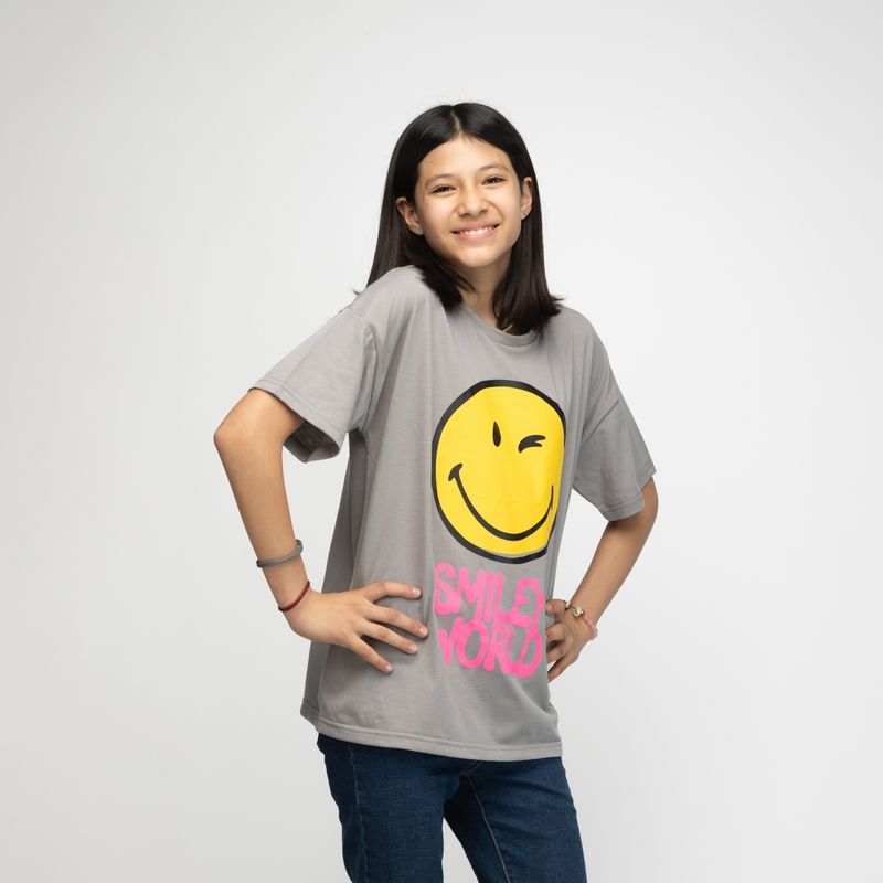 SMILEY - Polera Niña Smiley World Gris Smiley