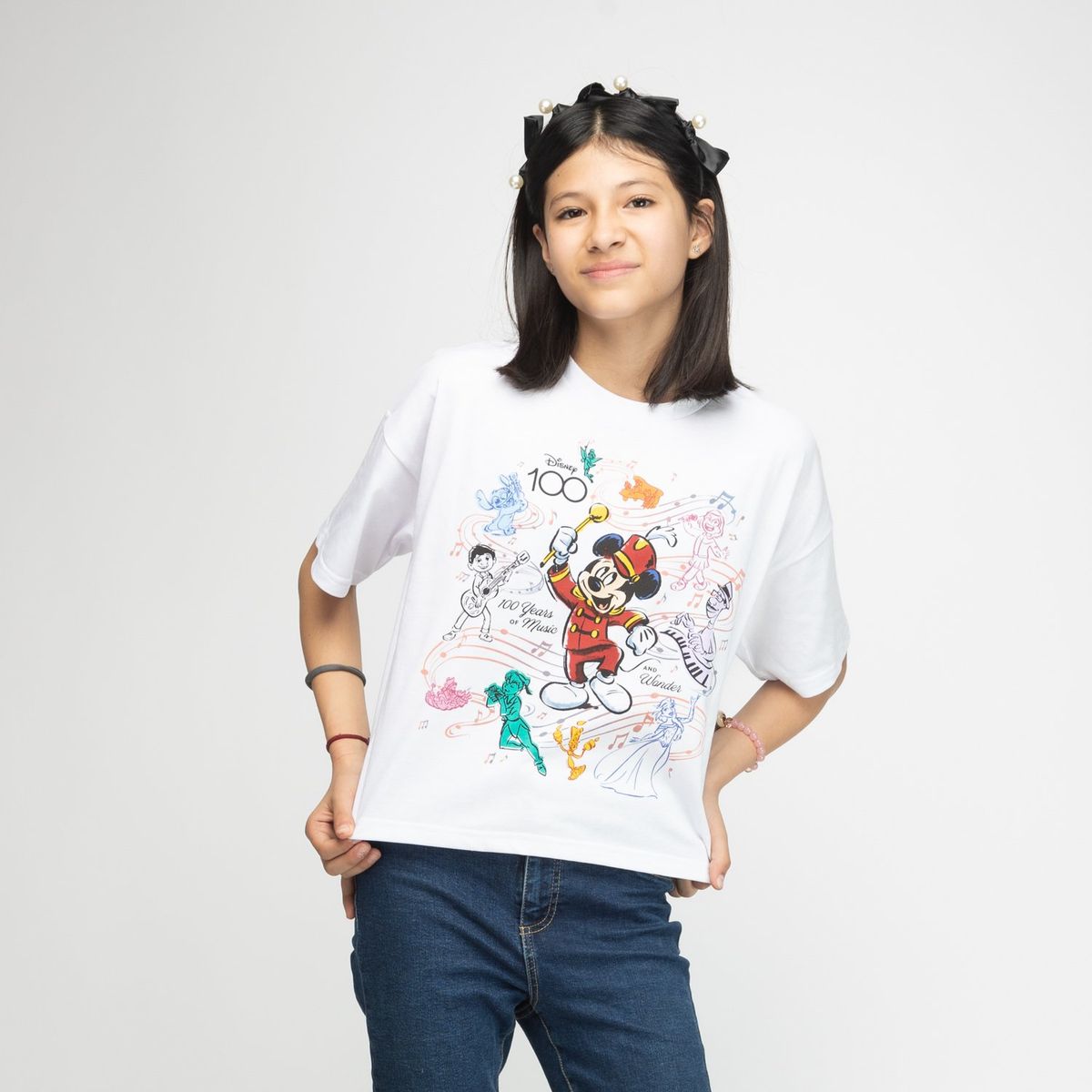 DISNEY - Polera Niña Mickey Wonder 100 años Blanco Disney