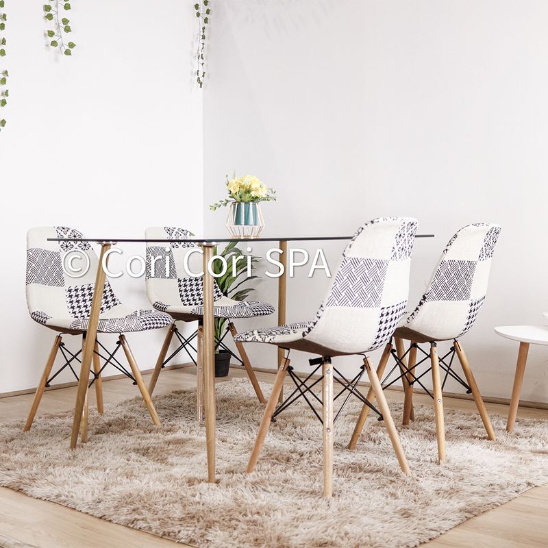 CORI CORI - Juego de comedor 130x 80cm 4 Patchwork Blanco/Negro