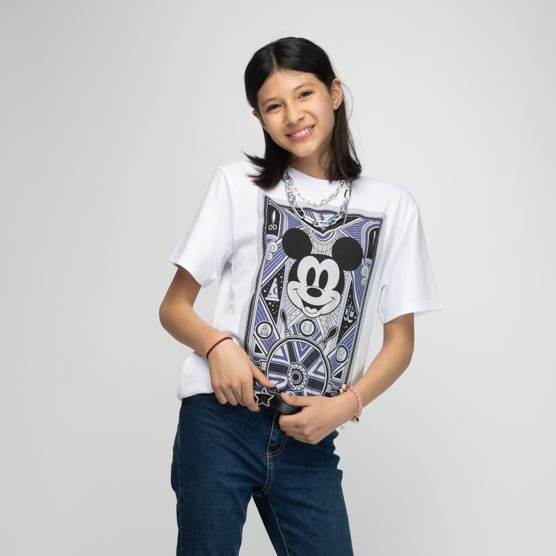 DISNEY - Polera Niño Bicolor Mickey 100 años Blanco Disney