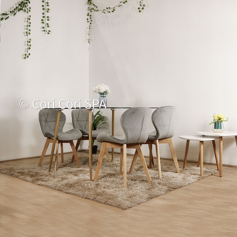 CORI CORI - Comedor 130 x 80cm + 4 sillas Mariposa Velvet Gris