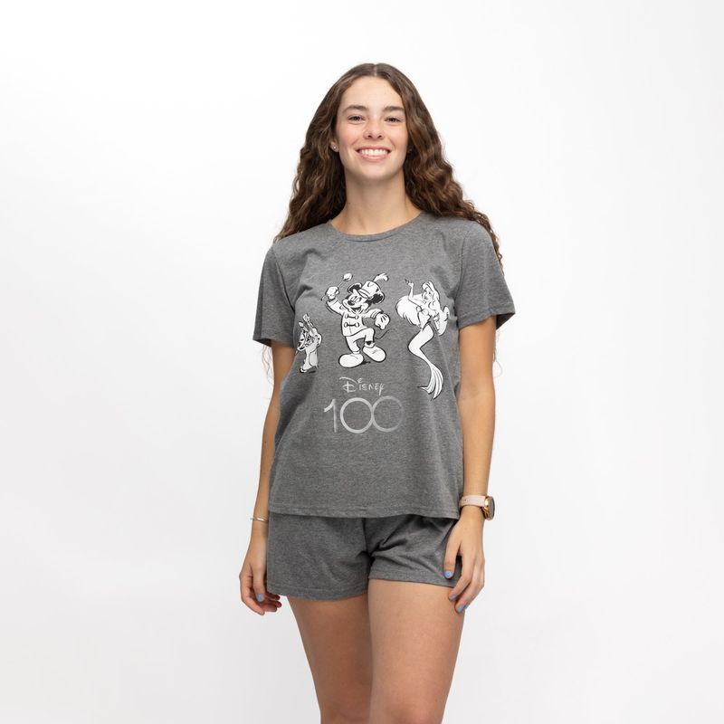 DISNEY - Pijama Mujer Personajes 100 años Gris Disney