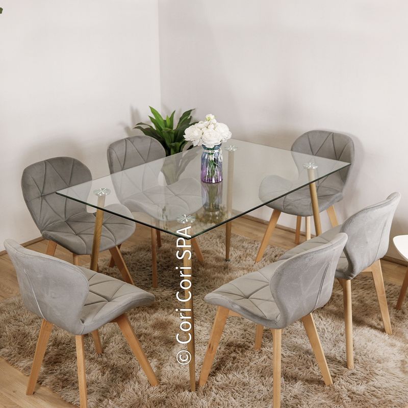 CORI CORI - Comedor Rubi 130 x 80cm + 6 Sillas Mariposa Velvet Gris