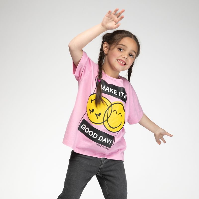 SMILEY - Polera Niña Dos Caras Rosa Smiley