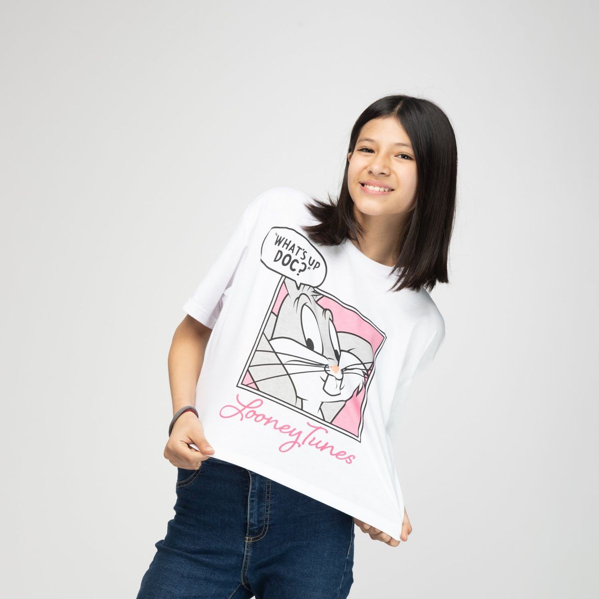 WARNER BROS - Polera Niña Whats Up Doc Bugs Bunny Blanco Looney Tunes