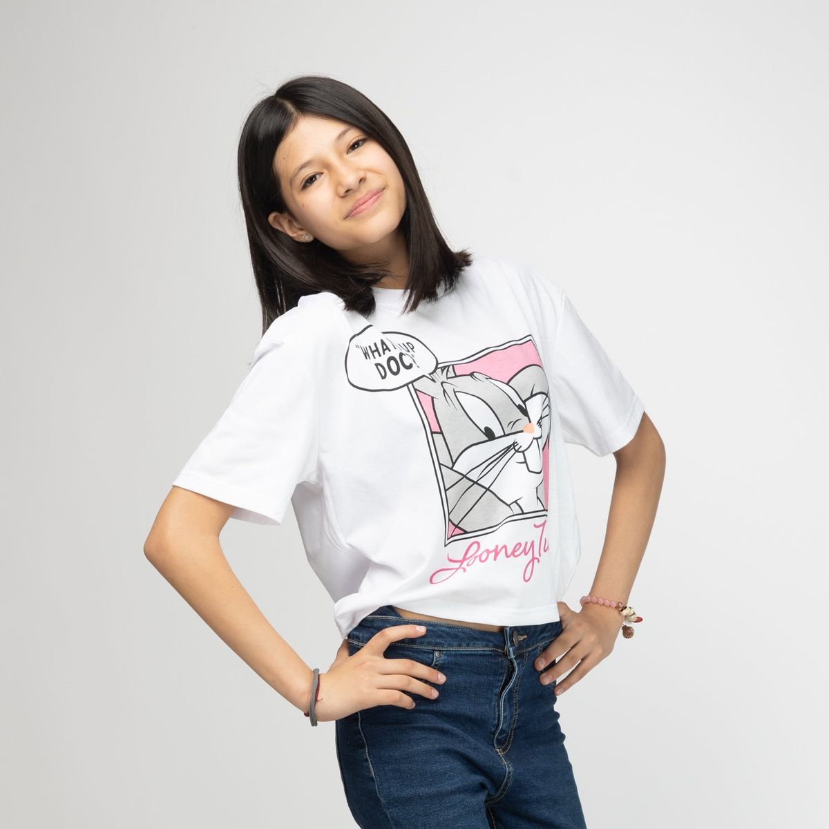 WARNER BROS - Polera Niña Whats Up Doc Bugs Bunny Blanco Looney Tunes