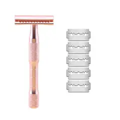 MAXCARE - Máquina de afeitar tradicional + 5 repuestos DORADO