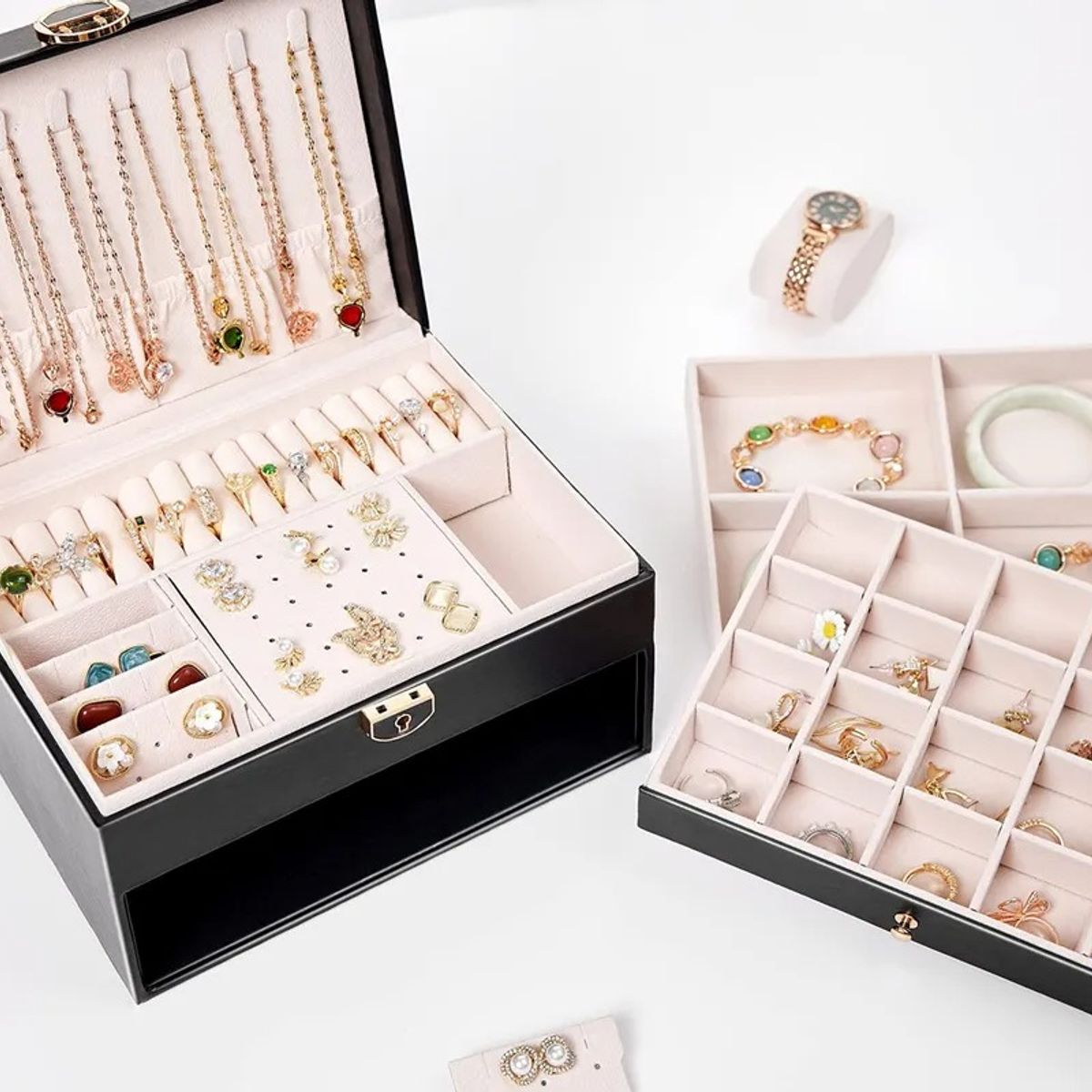 EVERSO - Organizador Joyas Estuche Joyero Portátil Viajero Exhibidor 2Niveles