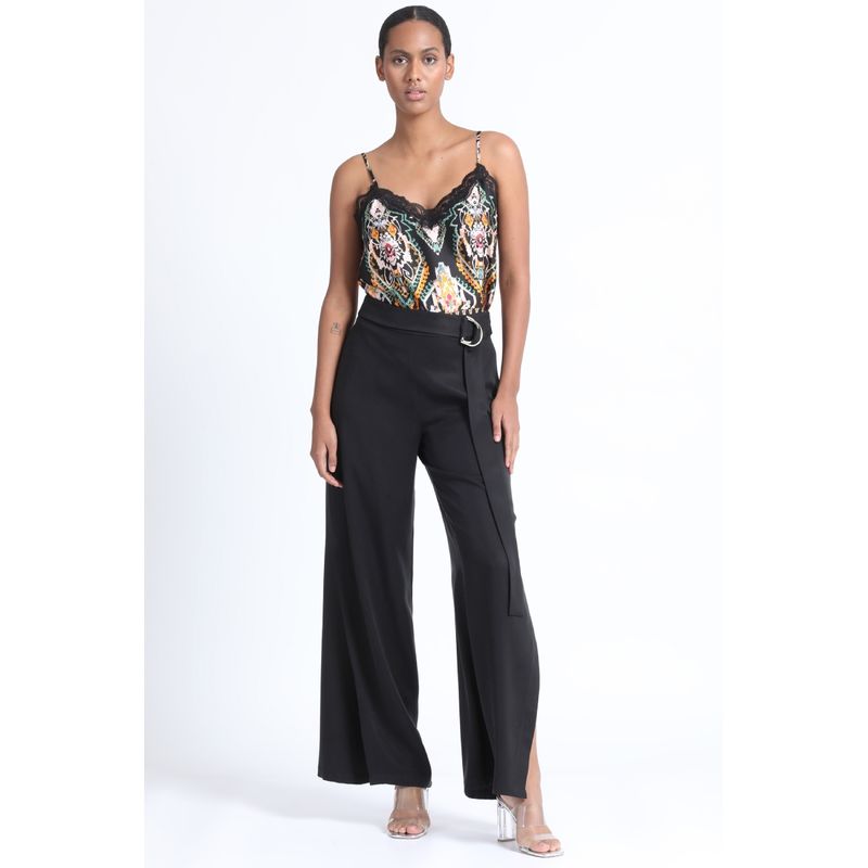 LIOLA - Pantalon Ancho Abertura Negro Liola