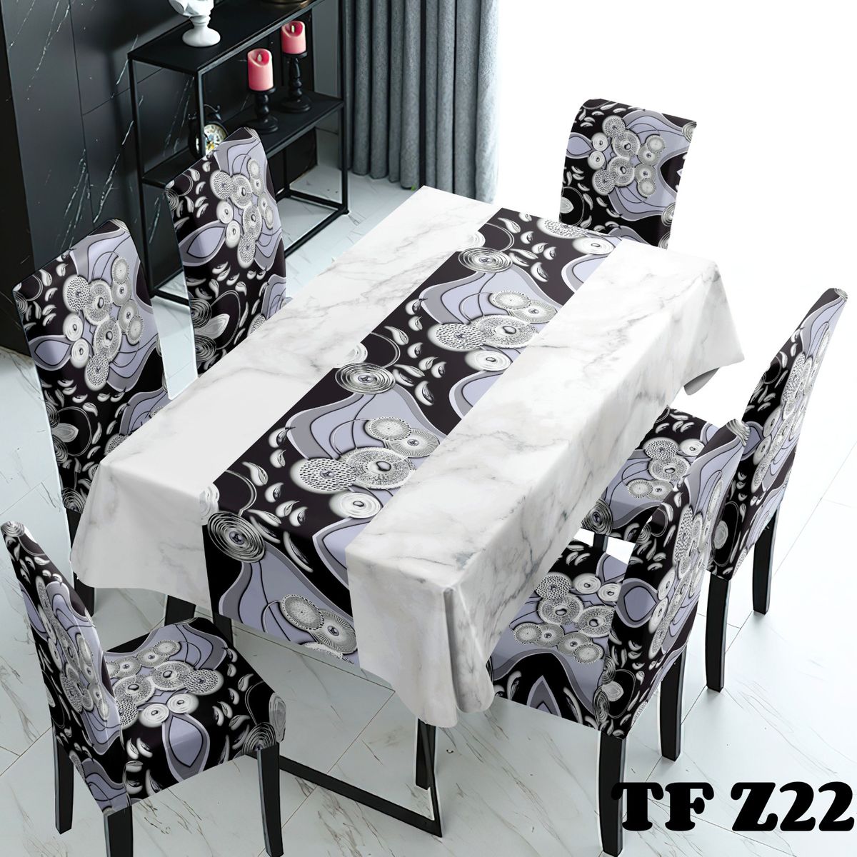 GENERICO - Set Mantel Decorativo Rectangular y fundas de silla para comedor 03