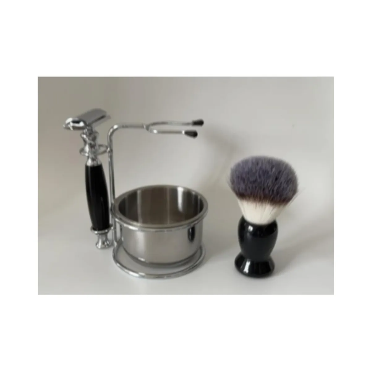 GENERICO - Kit de Afeitado Brocha  Pocillo  Porta Hojilla Navajin Barberia