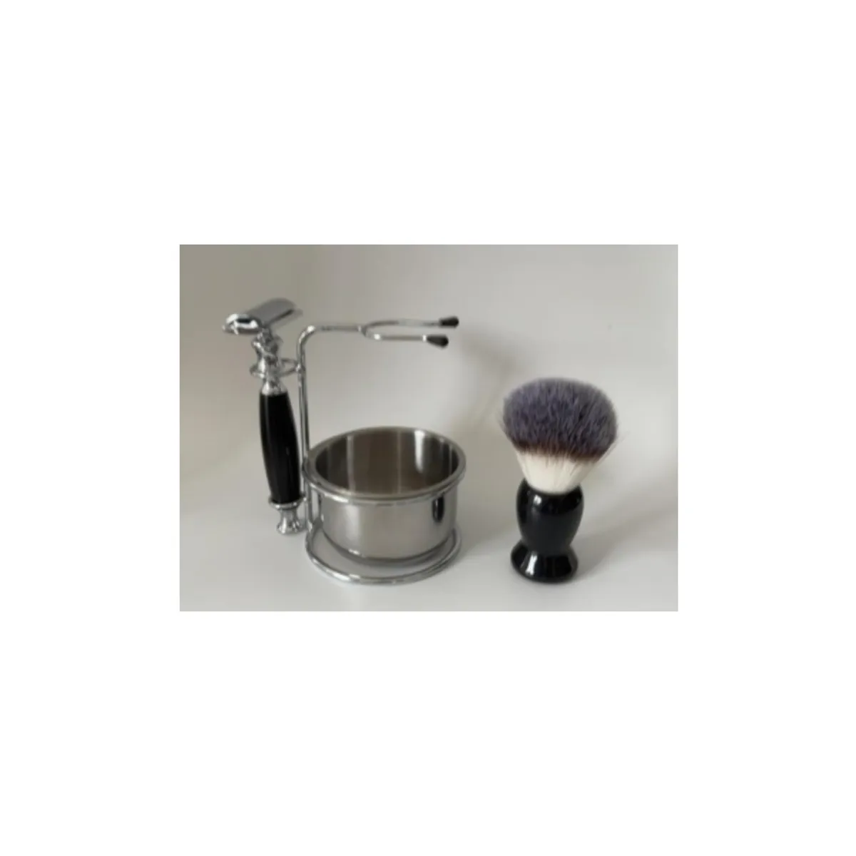 GENERICO - Kit de Afeitado Brocha  Pocillo  Porta Hojilla Navajin Barberia